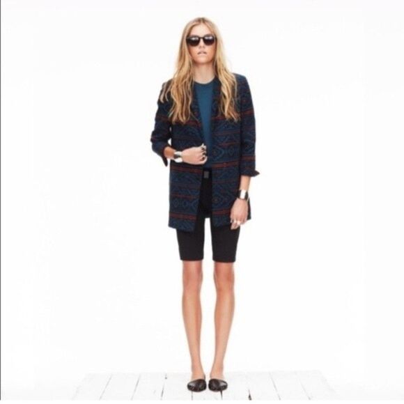 RARE Jenni Kayne | Aztec Ethnic Abstract Blue Blazer Pants Set Silk Blend XS 4 - Picture 1 of 15